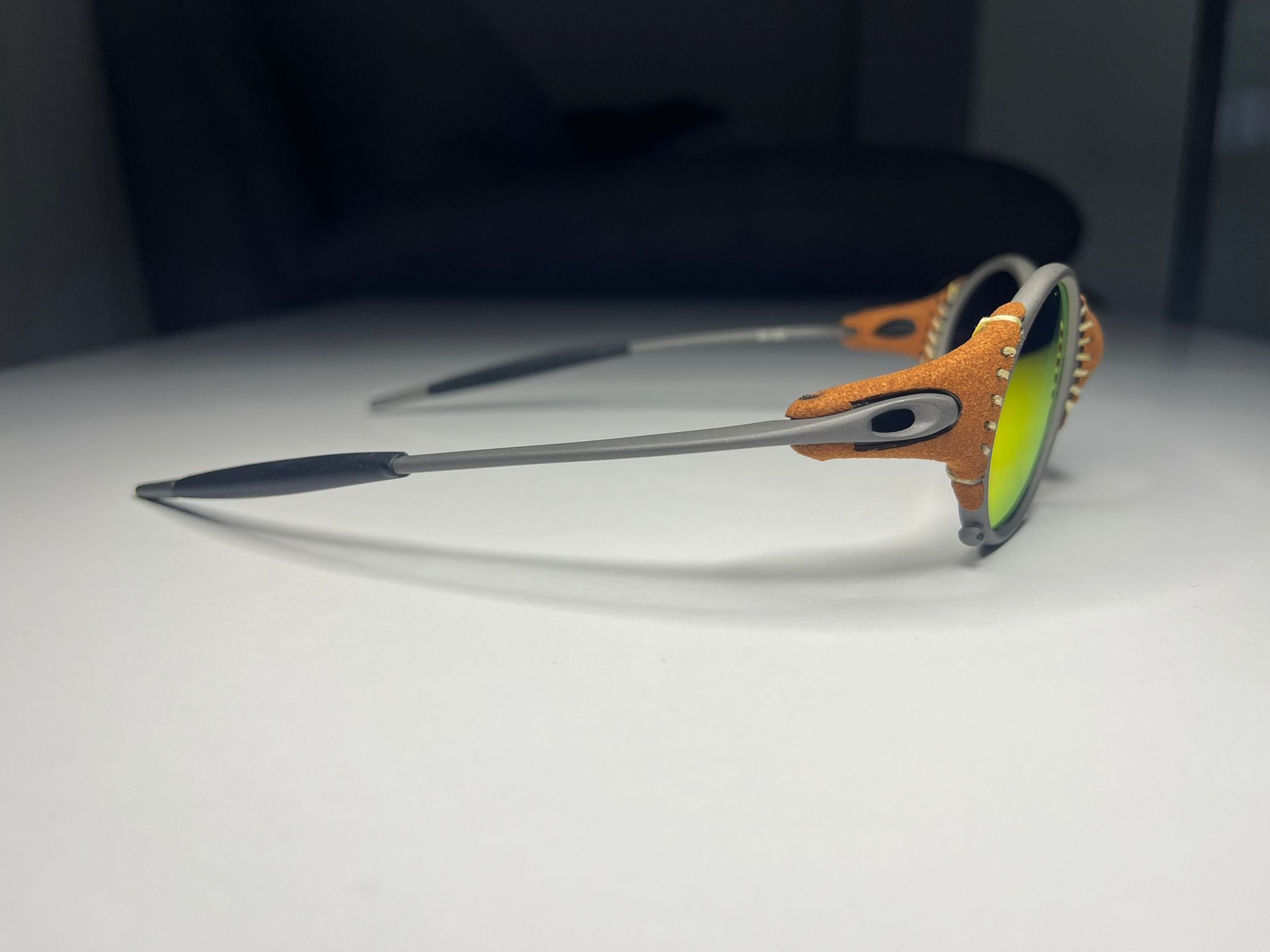 SteamPunk- Titanium/Leather Frame- Ruby Lenses- Polarized