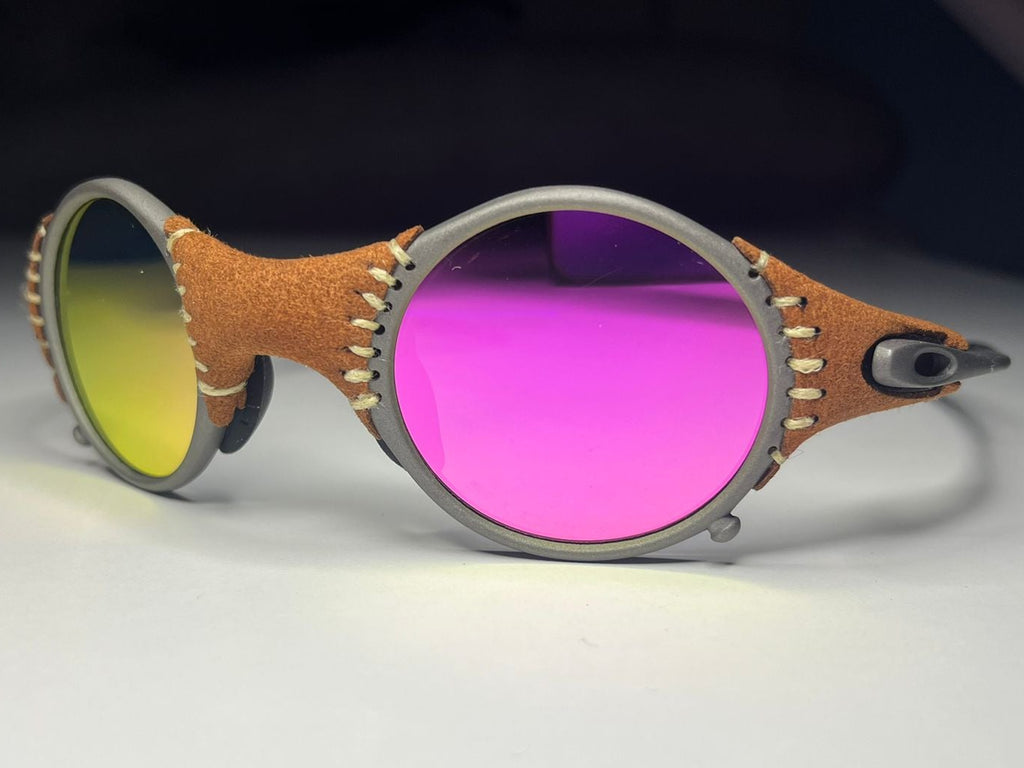 SteamPunk- Titanium/Leather Frame- Pink/Yellow Lenses- Polarized