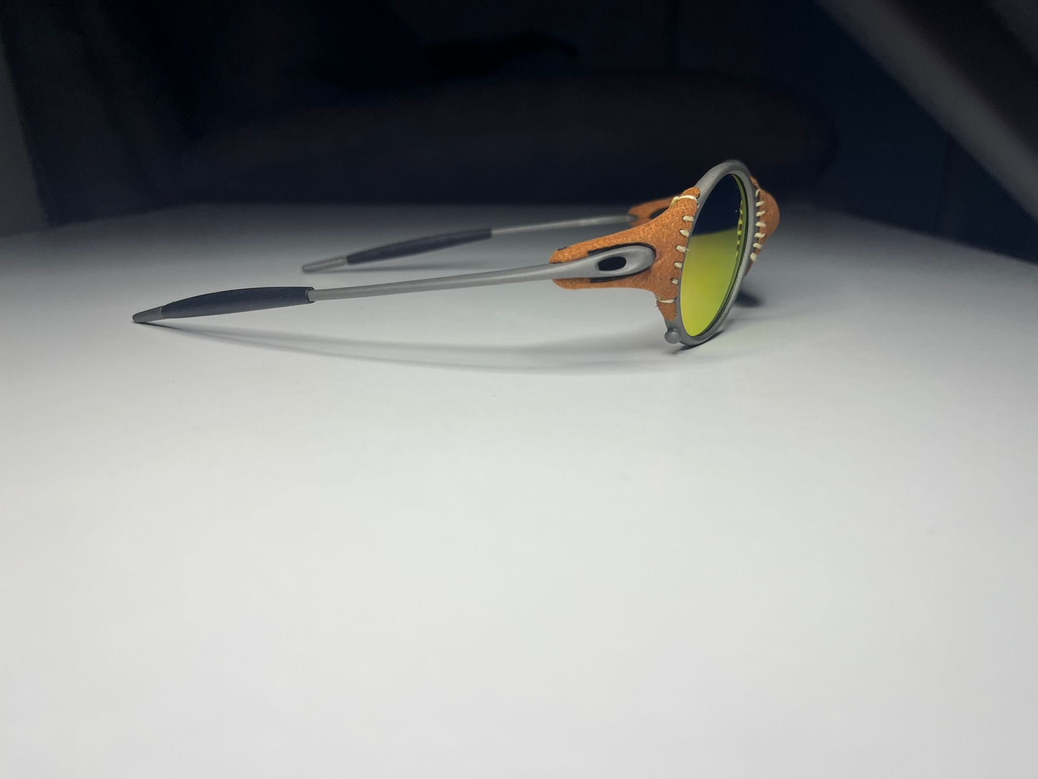 SteamPunk- Titanium/Leather Frame- Pink/Yellow Lenses- Polarized