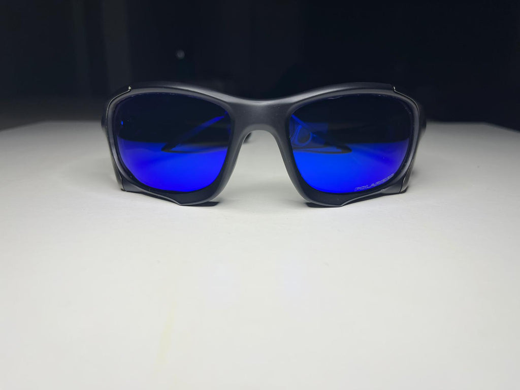 K9- Matte Black with Polished Gunmetal Frames- Metallic Blue Lenses- Polarized