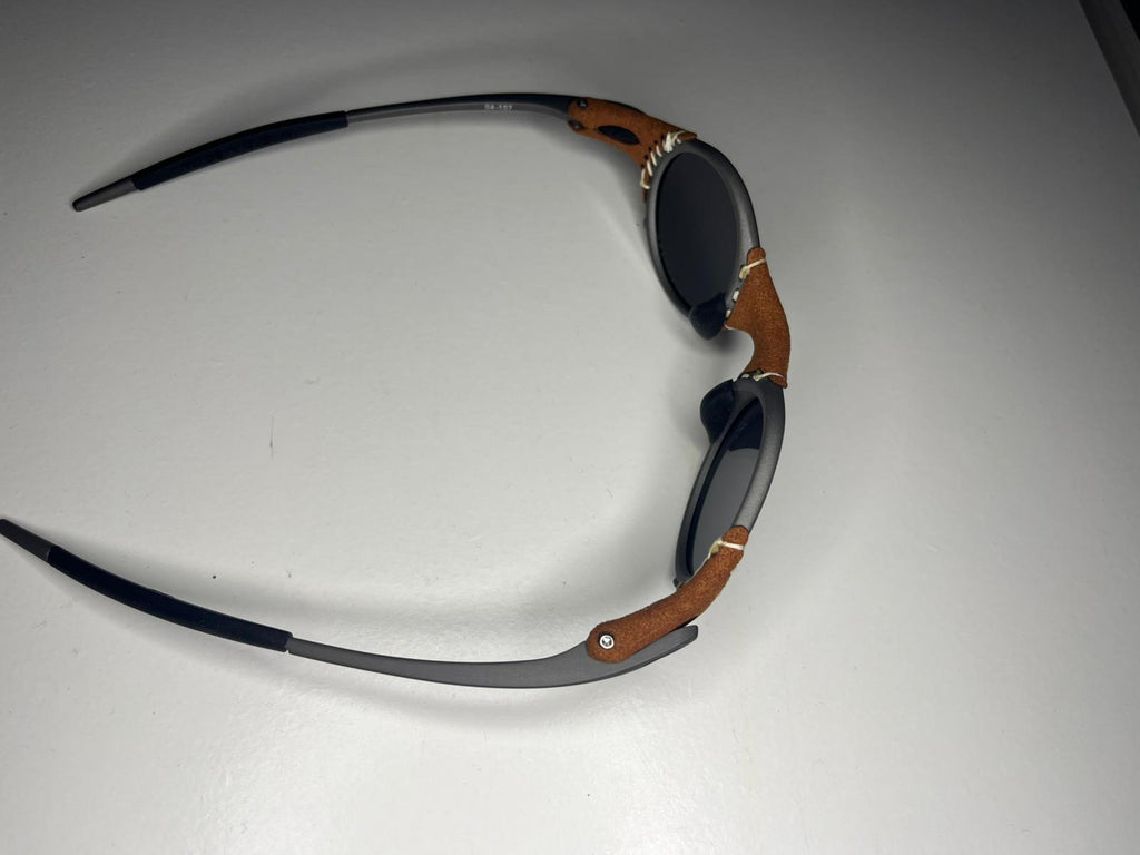 SteamPunk- Titanium Covered Leather- Metallic Blue Green Lenses- Polarized