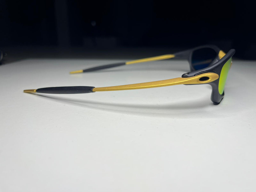 Resolute- Matte Black 24K Gold Frames- Metallic Yellow Green Lenses- Polarized