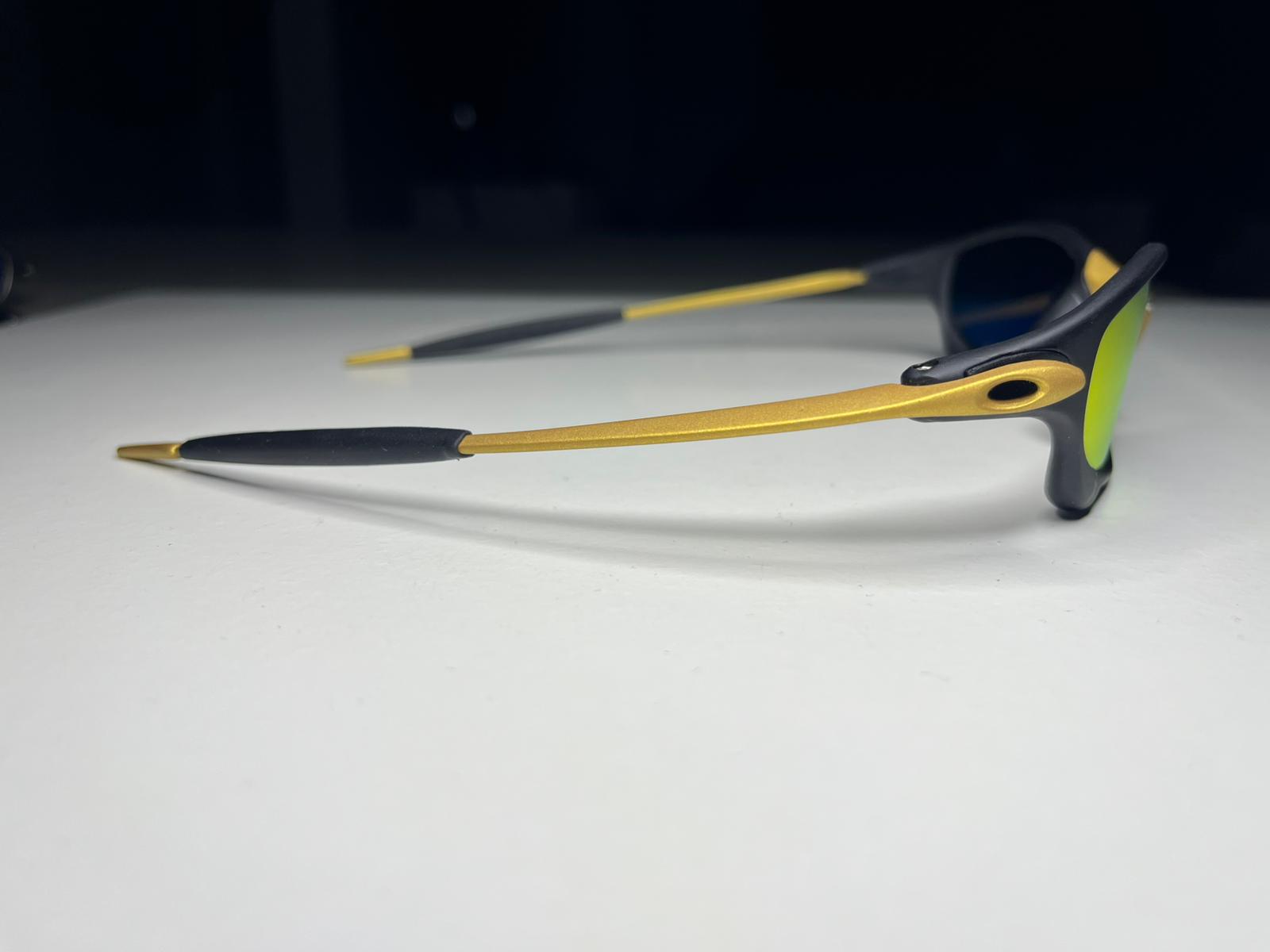 Resolute- Matte Black 24K Gold Frames- Metallic Yellow Green Lenses- Polarized